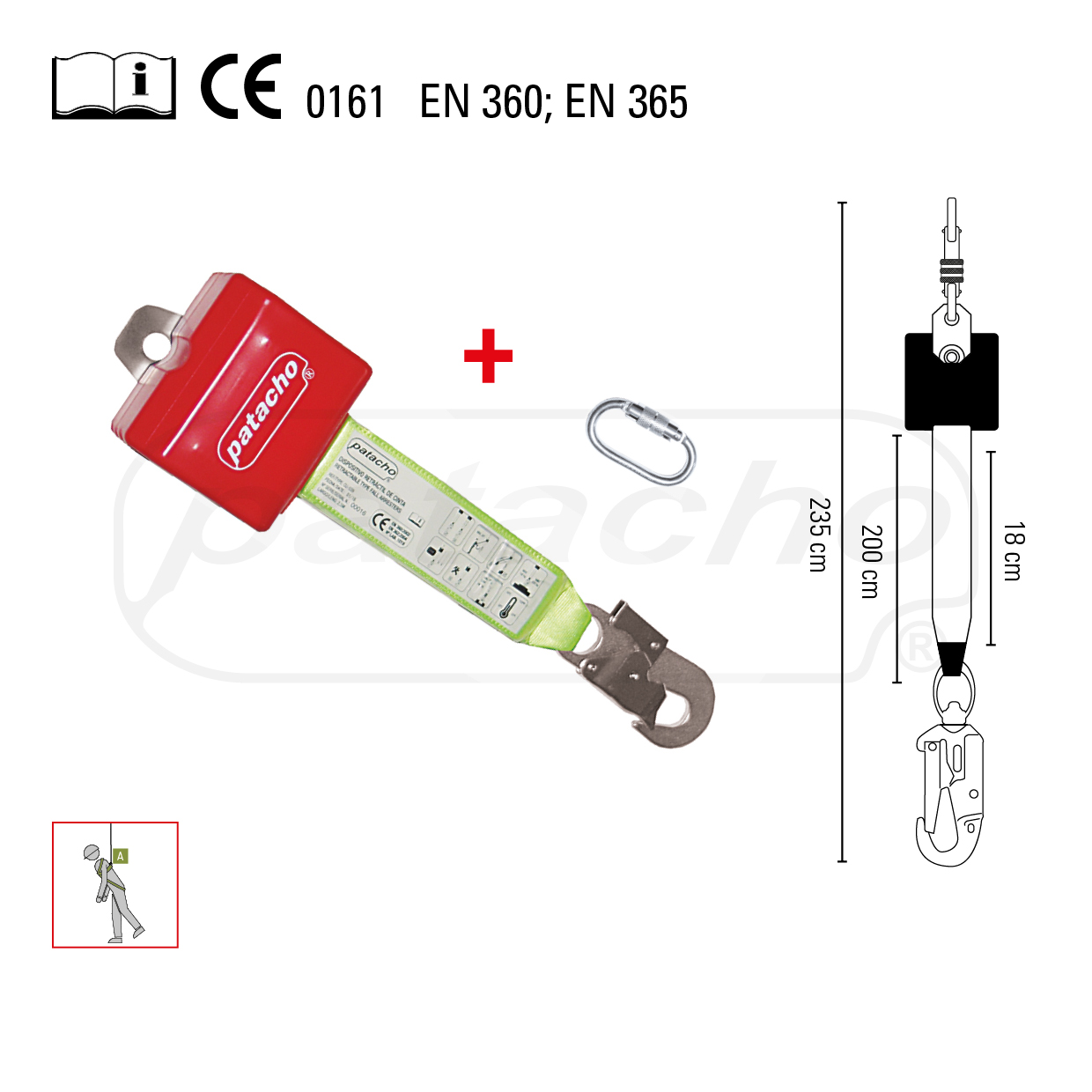 RETRACTIL EQ CINTA AUTOMÁTICO 2,50M 2 MOSQUETONES