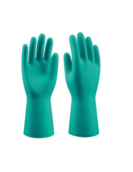 CHEMICAL GREEN, Guante Nitrilo quimico verde flocado L33 cm (pack de 12 prs)