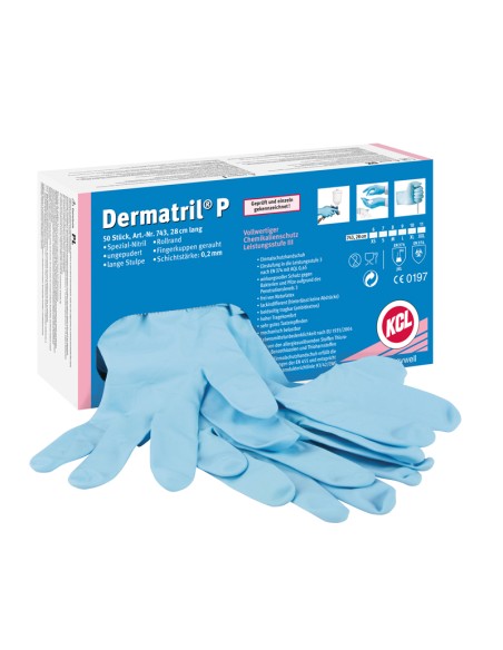 DERMATRIL, Guantes Nitrilo 29cm EN388 EN374-JKLOPT Azul, estuche 50