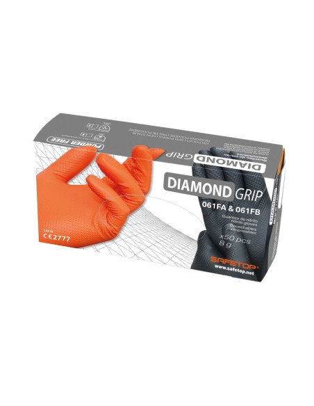 DIAMOND GRIP, Guante 8g diamantado ambidiestro naranja, (Pack de 10 paquetes de 50 unidades)