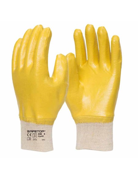ERGONIT, guante de nitrilo amarillo dorso recubierto (pack de 12 prs)