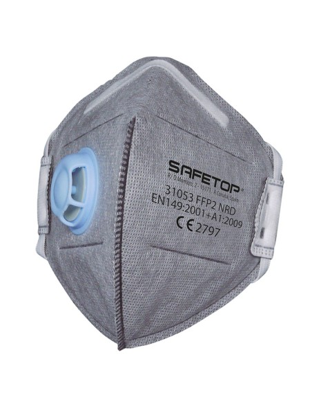 FFP2 NR D, mascarilla plegable vertical válvula carbón activ (pack de 48 unidades)