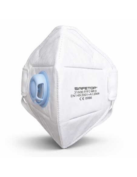 FFP2 NR D, mascarilla plegable vertical válvula metal free (pack de 72 unidades)