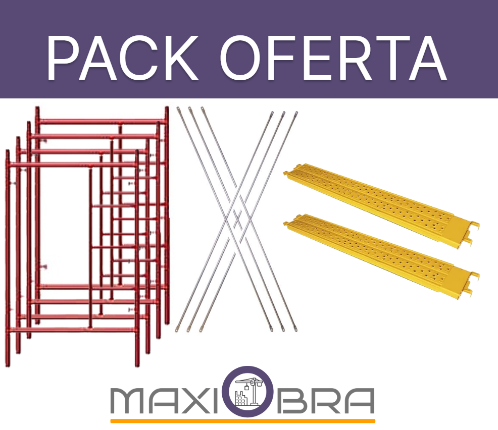 Pack 4x marco de andamio 2M x 1M + 3 cruceta + 2 plataformas 2M